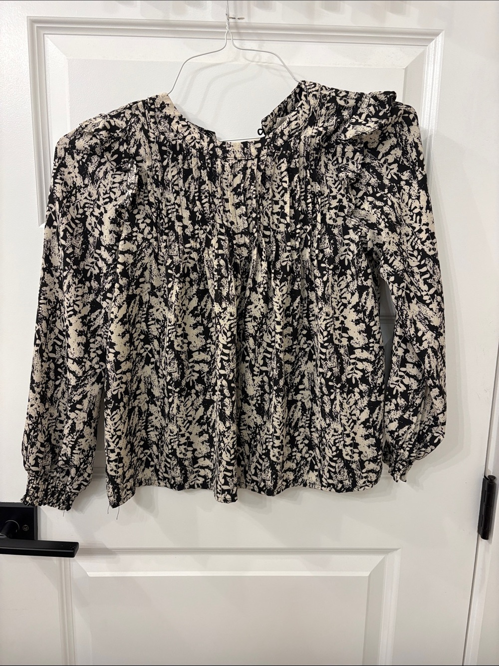 Hayden Black and Cream Botanical Print Peasant Blouse